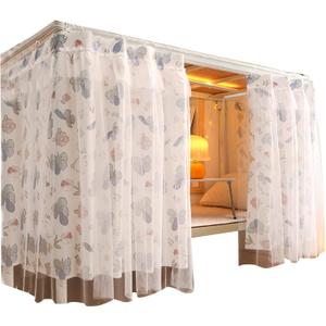 Beautiful Gauze Bunk Bed Curtains Drapes with Lace Privacy Bed Canopy for Bottom Twin Girls, 2 Panels, Flower Rabbit, White