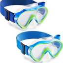 Aegend Kids Swim Goggles Snorkel Diving Mask for Kids Youth 3-15, Knitted Fabric Strap, Anti-Fog 180 Clear View (2 Pack-deep Blue & Light Blue)