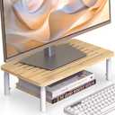 Bamboo Monitor Stand Riser, 4 Adjustable Height, Laptop Stand with Airflow Vents, Desk Organizer for Computer, PC, Printer (Natural) (1 pack)