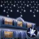 oopswow Star Icicle Lights Outdoor, 200 LED 40Drops Star Shaped Curtain Lights, 8 Lighting Modes, Timer, Waterproof, Connectable, Warm White