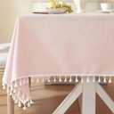 Laolitou Pink Tablecloth Cotton Linen Waterproof Spring Tablecloths Burlap Rustic Table Cloths for Kitchen Dining,Party,Holiday,Christmas, Light Pink Rectangle 55''x75'',4-6 Seats