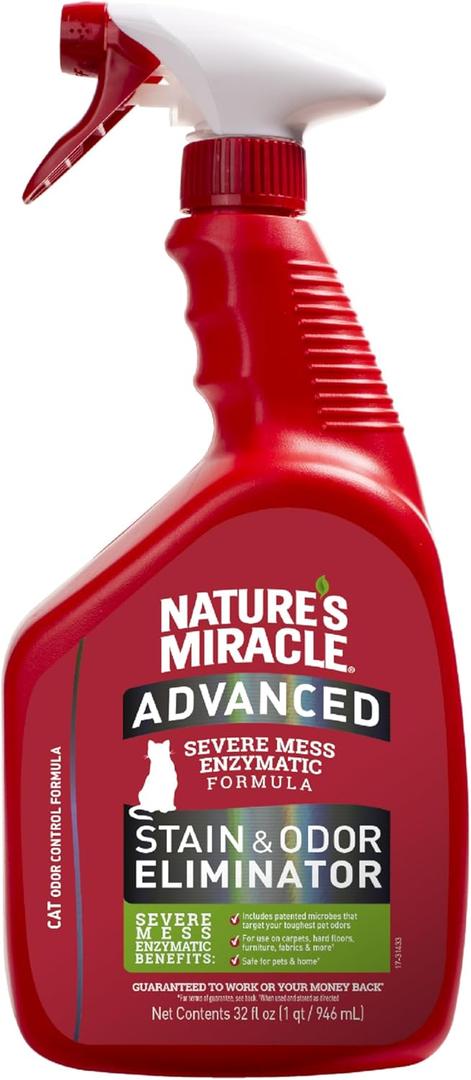 Nature's Miracle Advanced Cat Stain and Odor Eliminator Spray, Severe Mess Enzymatic Formula, 32 fl oz