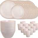 LIYH 48 Pcs Beige Plastic Wheat Straw Dinnerware Set - Reusable Plates and Bowls Sets,Unbreakable Plates Dishes Bowl Cup Outdoor Camper Dish Set for 12