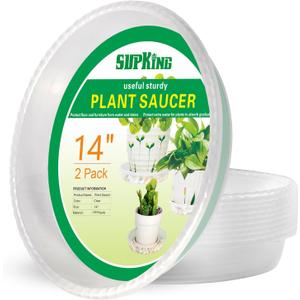SupKing Large Plant Saucers Drip Tray 2 Pack 14 Inch Heavy Sturdy Plastic Flower Pot Saucers for Indoor, Clear Plastic Planter Water Tray for Plant Pots Liners (14''-Clear)