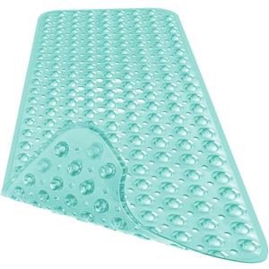 Extra Long Bathtub Mat Non Slip, Clear Green Soft Bath Mat for Tub 40 x 16 Inch Full Size, Bath Tub Shower Mats for Bathroom Floor, Big Suction Cups and Drain Holes, Easy Washable, BPA Free
