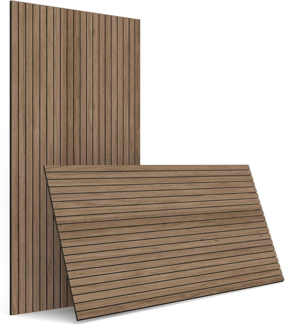 4-Piece Wood Slat Wall Panel for Interior Wall Decor Noise Cancelling 47.2" x 23.6" Peel and Stick Acoustic Decorative 3D Sound Absorbing Wall Paneling, Walnut