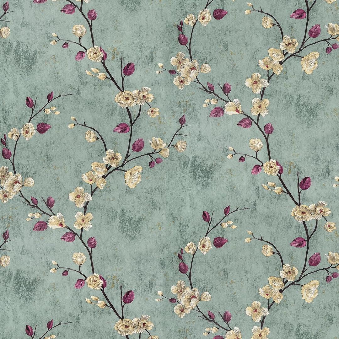 SOON AFTER 17.5x120 Floral Peel and Stick Wallpaper Flower Tree Contact Paper Self Adhesive Removable Modern Sage Green Wall Paper Decorative Wall Covering Countertop Vinyl Film Roll