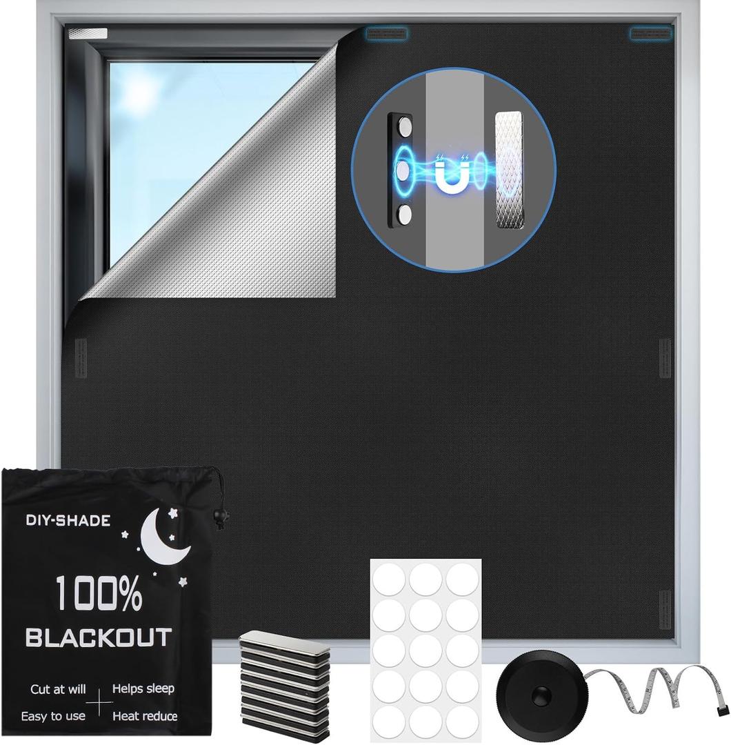 100% Magnetic Black Out Window Cover 79" x 58" Blackout Blinds No Drill, Portable Black Out Shades Blackout Curtains for Bedroom,RV,Nursery,Media Room with Strong Magnets