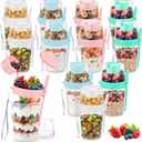 12 Pack 27oz Reusable Yogurt Parfait Cups with Lids and Spoons Overnight Oats Containers with Topping Compartment Cereal Parfait Cups Leakproof Containers for Yogurt Fruit Grain On-the-go