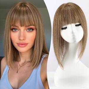 EMMOR Human Hair Toppers for Women with Thinning Hair with Bangs 12inch Skin Scalp 5"6" Big Base Cover Hair Loss Top Hairpieces Wiglets(Ash Brown)