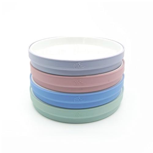 Elk and Friends Kids 7.8” Porcelain White Plates with Silicone Sleeves | Suitable for Babies/Toddlers | Microwave & Dishwasher Safe | Non Slip Dinnerware | Snack Dishes | 4 Pack