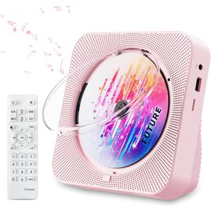 CD Player Portable Bluetooth 5.1 Desktop CD Player with HiFi Sound Speakers, Remote Control, Dust Cover, LED Display, Boombox FM Radio, USB/AUX for Home, Kids (Pink)