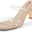 IDIFU Clear Heels Strappy High Chunky Block Square Open Toe Slip On Slide Heels Mules Wedding Bridal Prom Party Dress Shoes for Women Dressy Comfortable Cute Trendy Heeled Sandals(Clear Nude Pu, 6.5)