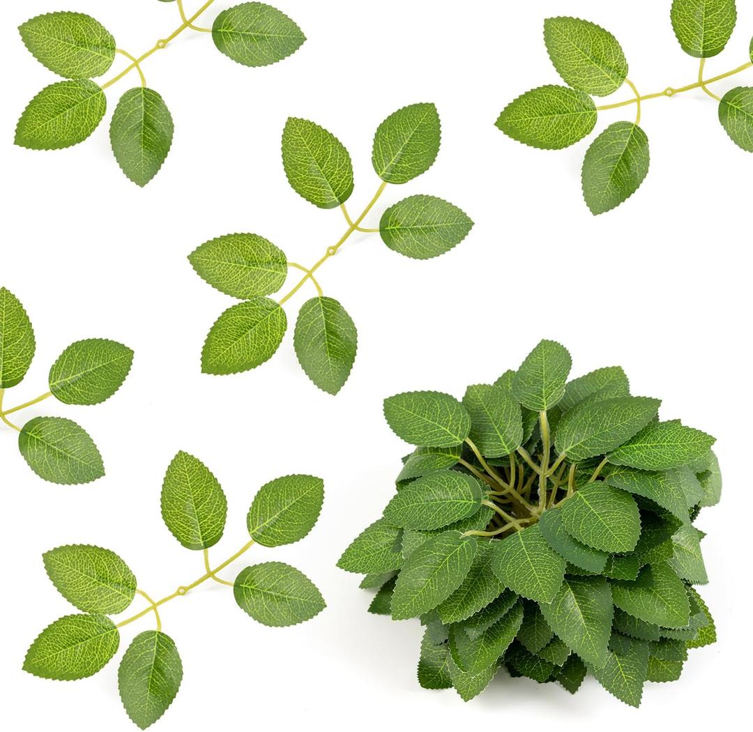 50 Pcs Artificial Green Leaves, Greenery Faux Silk Fake Rose Flower Leaves for DIY Wedding Birthday Party Bridal Bouquets Centerpieces Home Decorations