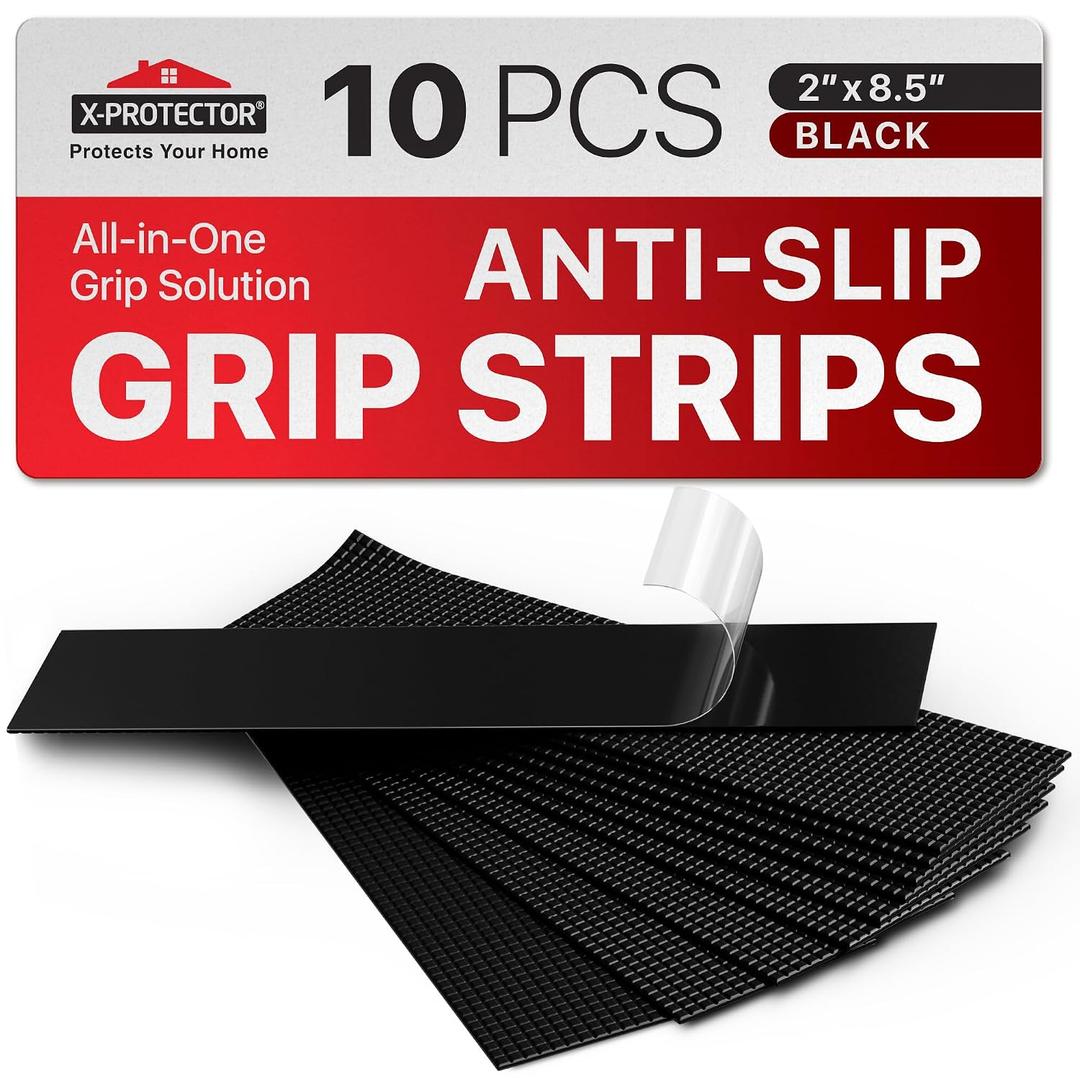 X-Protector Rubber Grip Tape Strips - 10 PCS Pack of Non-Abrasive Grip Stickers - 2"x8.5" Heavy-Duty Non Slip Adhesive Strips - Black Waterproof Rubberized Grip Tape for Handles!