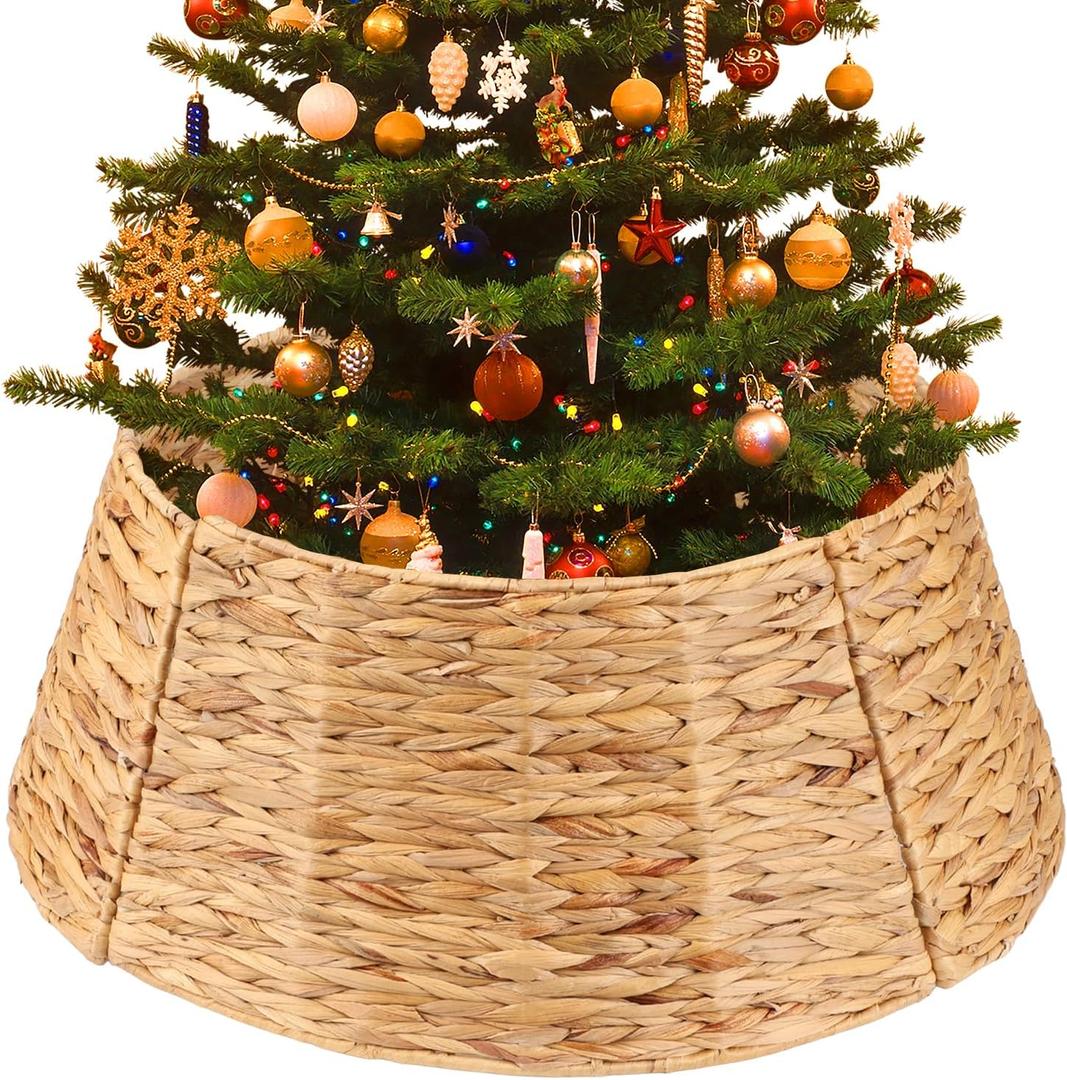 Christmas Tree Collar 24in - Woven Rattan Tree Collar Handcrafted Xmas Tree Skirt Base Rustic Tree Skirt Elegant Woven Rattan Ring Base Cover for Holiday Decor