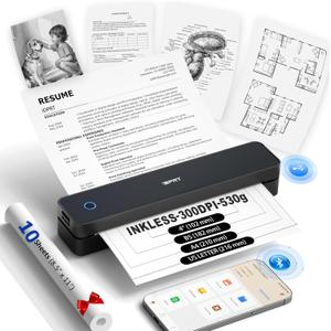 Inkless Portable Printer for Travel, Wireless Thermal Printer Supports 8.5 x 11" US Letter, A4, MT610Pro 300DPI Small Bluetooth Printers Compatible with iOS Android Laptop for Home Office Car, Black