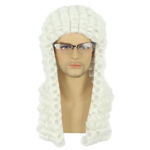 yuehong Adult Long Curly White Barrister Judge Wig Gentleman Lawyer Costume Hair Heat Resistant Synthetic Fibers Soft Durable Breathable Wig