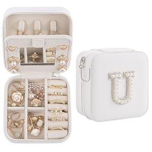 Nymtavia Birthday Gifts For Women, Initial Jewelry Box, Travel Jewelry Case, Gifts for Wife Girlfriend, Small Travel Jewelry Organizer, Gift for Girls, Graduation Gifts for Her, Bridesmaid Gifts
