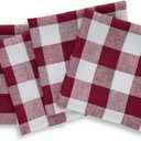 FOUR (4) FARMHOUSE RED WHITE BUFFALO PLAID CHECK LINEN THROW PILLOW COVERS 18x18