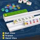 Wooden Mahjong Racks with Pushers Set, 4 Magnetic Mahjong Tile Racks with Detachable Pushers, American Mahjong Accessories with Dice Chips & Storage Bags for Game Table (White)
