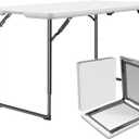 Folding Table 4ft - Heavy Duty Fold-in-Half Plastic Table with Adjustable Height, Portable Utility Tables with Steel Legs for Indoor, Outdoor, Picnic, Camping, Dining, Party (White)