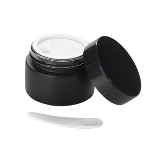 OverNews 1oz Small Glass Jar, Empty Cosmetic Lotion Containers,with Inner Liners,Black Lid, Spatula (Black)