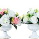 Lanlong 2 Pieces Household Metal Flower Vase Wedding Centerpiece Decor Retro Vases (White)