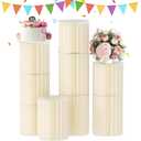 Urban Deco Cylinder Stands for Party, 8PCS Cake Pedestal Stands for Parties, Foldable Cardboard Pillars with Acrylic Disc, Cilindros para Fiestas Redondos Blancos for Birthday Wedding Decor, White