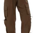 COPYLEAF Womens Parachute Cargo Pants with Pockets Quick Dry Hiking Pants Lightweight Water-Resistant Baggy Joggers (Brown, S)