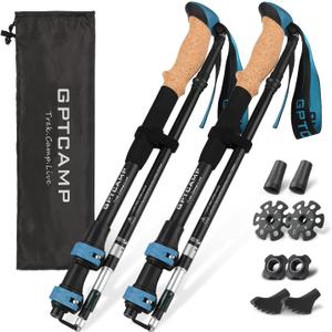 GPTCAMP Walking Sticks,Trekking Poles Collapsible Hiking Poles,Lightweight Folding Travel Walking Pole for Men Women,2pc Adjustable Hiking Stick with EVA Foam Grips for Backpacking (-Blue)