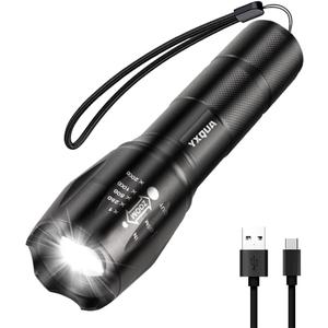 2 x YXQUA USB-C Rechargeable Flashlights for Power Outage, 1000 Lumen Super Bright LED Emergency Flashlight for Home, Zoomable Tactical Flash Light with 3 Modes for Hurricane Camping Car