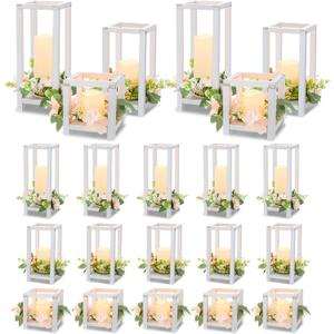 Hushee 15 Set 45 Pcs Wooden Wedding Lantern Centerpiece Wooden Candle Lantern Set Rustic Holder for Wedding Table Decoration Farmhouse for Christmas Party(White)
