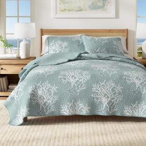 King Coastal Quilt Bedding Set, Summer Coastal Quilt with Shams, Beach 3-Piece Reversible All Season Bedspread Quilt Set. Lightweight Nautical Quilted Coverlet. Fenwick Collection, Ether Blue.