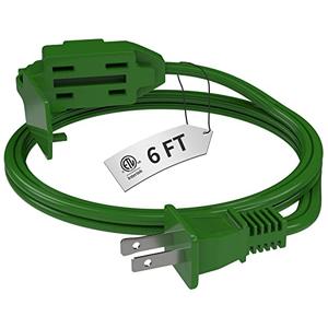 PLUGTUL Indoor Green Extension Cord 6 Feet, 3-Outlet Household Extension Cord, 2 Prong, 16 Gauge, 3 Polarized Outlets with Safety Cap Protect for Home Office, 16/2 SPT-2 ETL Listed