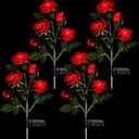 LOYIM 4 Pack Outdoor Solar Flower Lights Waterproof Garden Decorative Lights Outside Solar Powered Pathway Lights with 20 Realistic Rose Flowers for Yard Lawn Pathway Backyard Decor(Red)