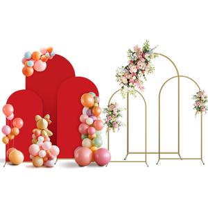Arch Backdrop Stand and Cover Set, 3 Metal Balloon Arch Backdrop 7.2ft 6.6ft 6ft, Gold Arched Stand Frame for Wedding, Parties,Birthday, Backdrop Decorations (Red,7.2ft+6.6ft+6ft)