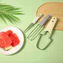 3 x 3-in-1 Watermelon Fork Slicer Cutter, Stainless Steel Watermelon Slicer Fork Melon Cutter Knife Fruit Watermelon Cutting Tool Multifunctional Portable Home Kitchen Gadgets (Beige)