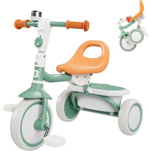 besrey Toddler Tricycle with Bell, Kids Tricycle Age 18 Months to 5 Years, Kids Trike, Toddler Bike for 2-5 Year Olds, Baby Trike, Gifts & Toys for Boys & Girls, Green