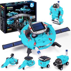 STEM Toys for Kids Ages 8-13, Christmas Birthday Gifts for 8 9 10 11 12 13 14 Year Old Teen Boys Girls, 6-in-1 Solar Robot Educational Science Building Experiment Kits (Light Blue)