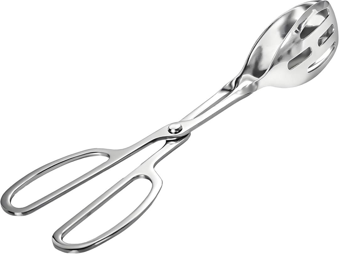 Kitchen Tongs for Cooking for Buffet Party Catering - Stainless Steel Salad Tongs for Food Bread Cake Bake Dessert, 10-Inch Serving Tongs for Grill, Steak, Barbecue, Scissor Design (1 Pack)