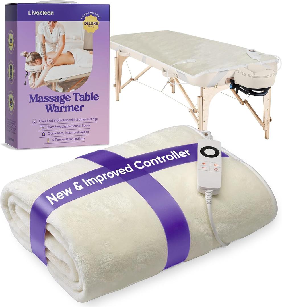 Livaclean Massage Table Warmer Heating Pad - 6 Temperature Settings - 71" x 31.5 - Soft Flannel Fleece Spa Bed Warmer - Electric Massage Table Heating Pad