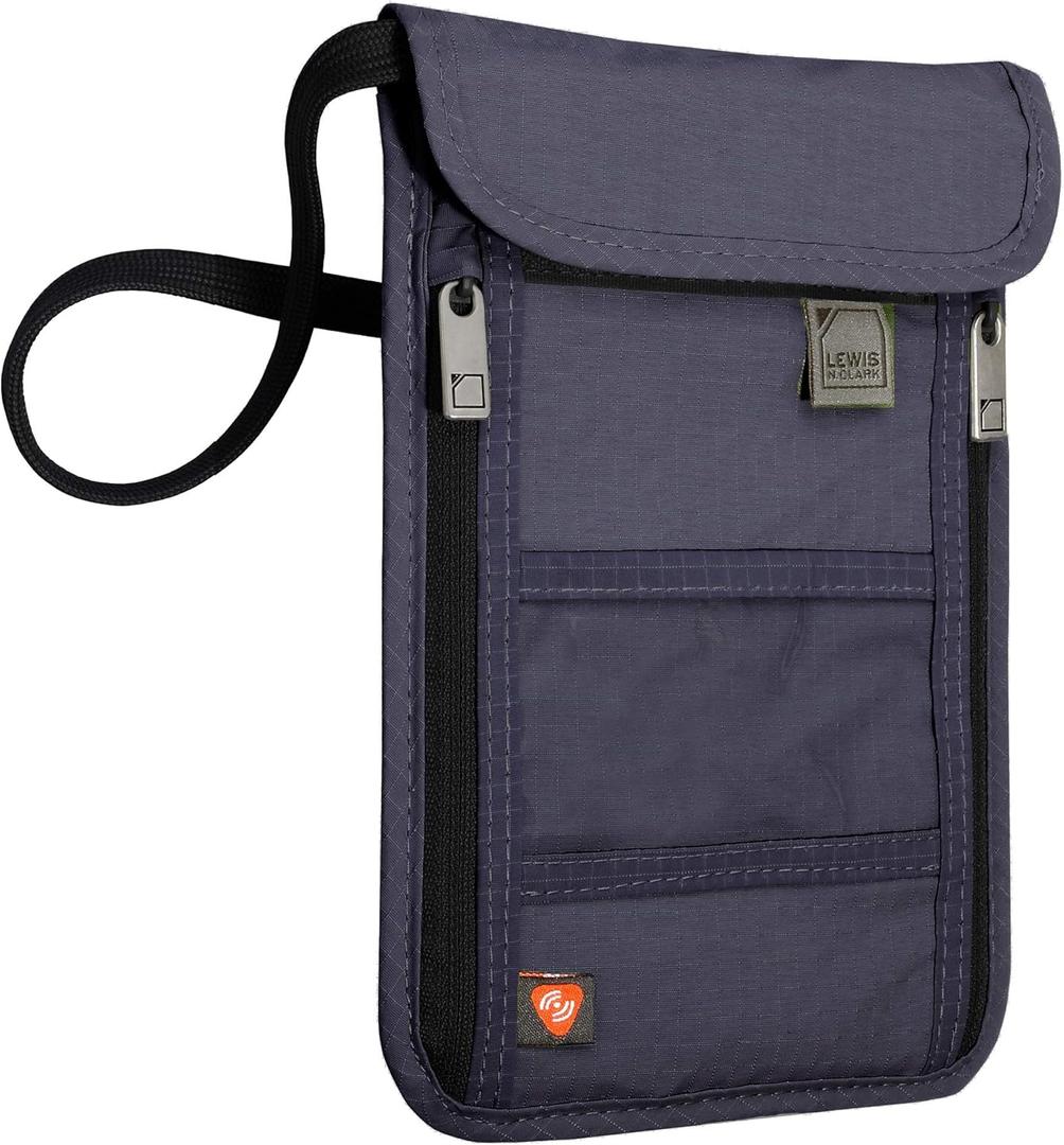 Lewis N. Clark RFID Blocking Stash Neck Wallet, Travel Pouch + Passport Holder for Women & Men, Navy, One Size