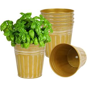 vensovo 6 Inch Gold Metal Rustic Flower Pots - 6Pcs Galvanized Planters with Drainage Hole and Rubber Plug, Rustproof Metal Bucket Plant Pots Farmhouse Vintage Style for Decor