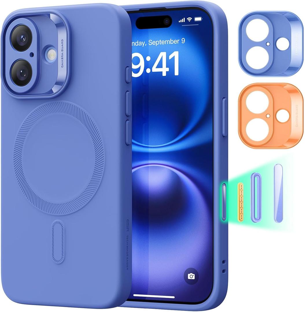 ESR for iPhone16 Case with MagSafe, Supports Magnetic Charging, Smooth & Slim Silicone Case, Shockproof, Full Screen and Camera Protection, Soft Microfiber Lining,Ultramarine