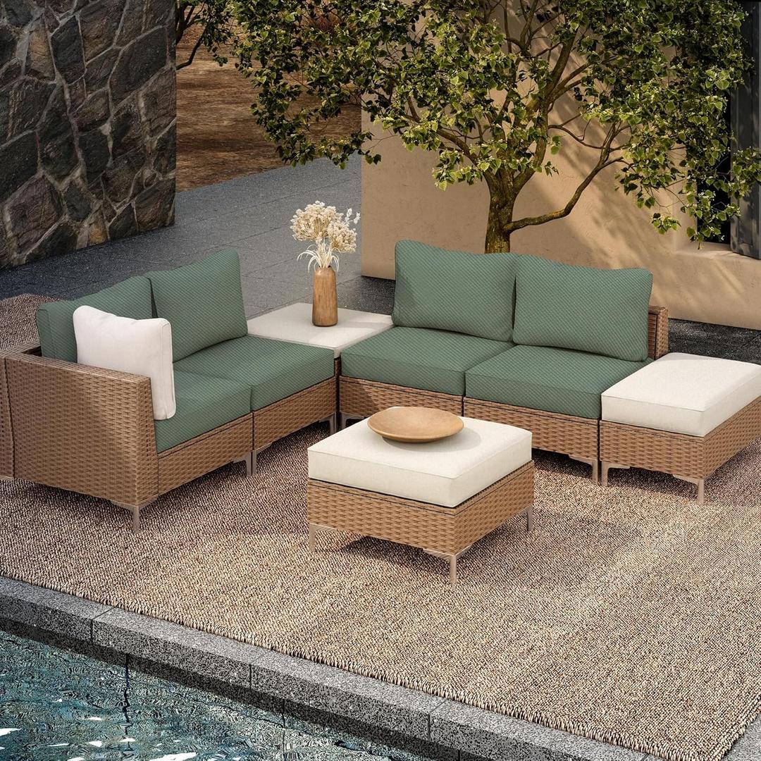 4Pcs Outdoor Cushion Covers, Patio Cushion Covers,Stretch Elastic Slipcovers, Replacement Washable & Reusable Furniture Protector for Patio Couch (Matcha Gren,Cover Only)