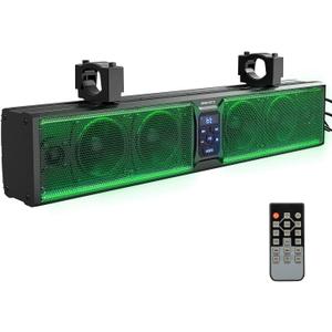 KEMIMOTO 6-Speaker Metal UTV Sound Bar Waterproof Bluetooth Music Sync Multicolor Lights 25-inch SxS Speakers Wireless Control Soundbar for UTV ATV Golf Cart w/ 1.25 in - 2 in Roll Bar (25 inches)