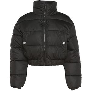 Gihuo Women' s Cropped Quilted Puffer Jacket Outerwear Coats(Black-L)