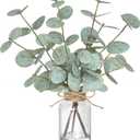 Fake Eucalyptus Stems in Vase with Faux Water,Artificial Plants Eucalyptus Leaves for Shelf Desk Bathroom Farmhouse Room Coffee Table Faux Greenery Plants Decorations (Green) (Green-white Bottle)