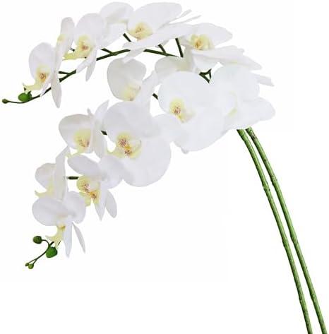 Htmeing 38 Inch Artificial Phalaenopsis Flowers Branches Real Touch (Not Silk) Orchids Flowers for Home Office Wedding Decoration,Pack of 2 (White)